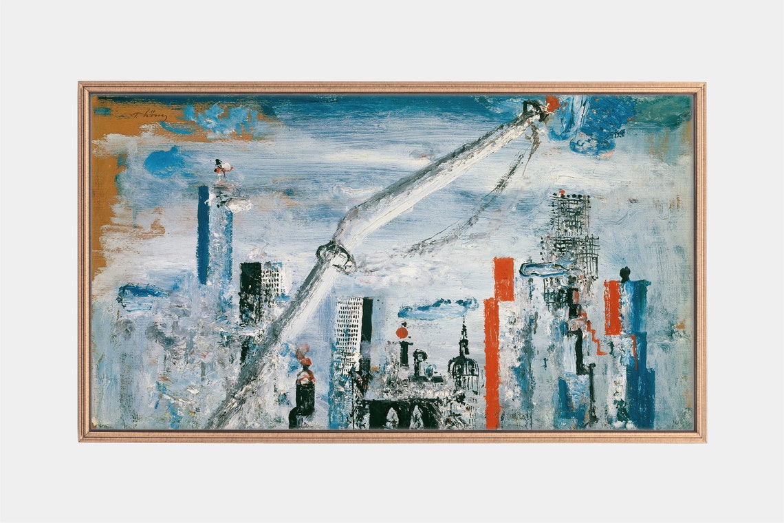 Abstract New York City Skyline Manhattan Modernist Blue Red Art Poster