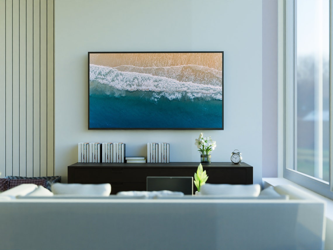 Aerial View Ocean Waves Breaking On Golden Sand Beach Turquoise Poster - Image 3