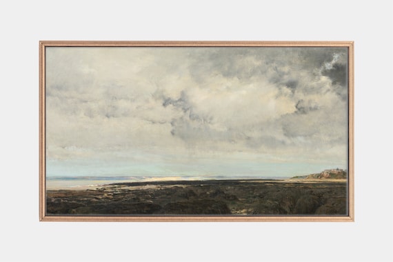 Rocky Shore Stormy Sky Coastal Seascape Vintage Oil Painting Art Poster