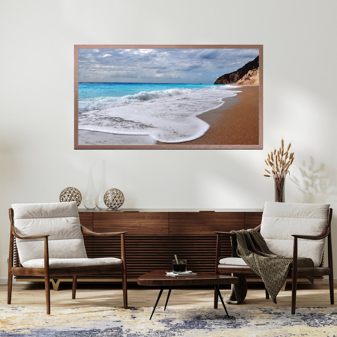 Turquoise Ocean Waves Crashing On Sandy Beach Cliffs Travel Poster - Image 2