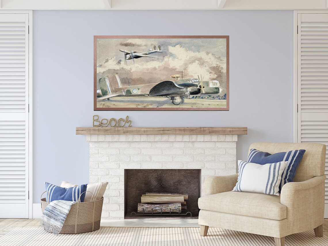 WWII Bombers Airfield Vintage Surreal War Aircraft Painting Art Poster - Image 2