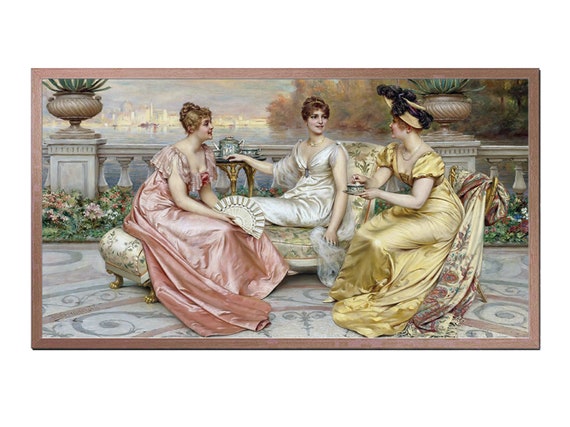 Frame Tv Art Vintage Tea On The Terrace Victorian Painting Art For Frame Tv Art