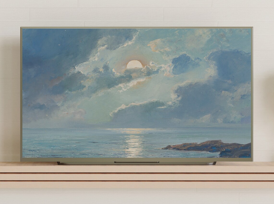 The Risen Moon Sky Vintage Seascape Art Print - Image 3