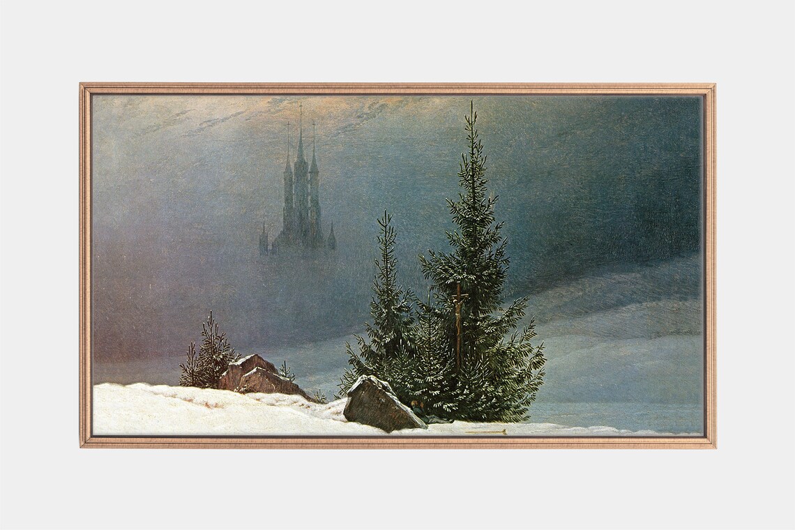 Winter Landscape With A Church, Vintage Art Print