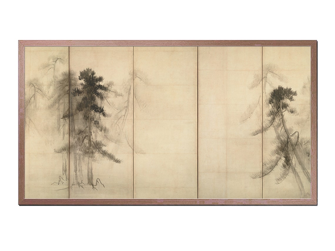 Hasegawa Tohaku Misty Pine Forest Ink Wash Japanese Screen Art Poster