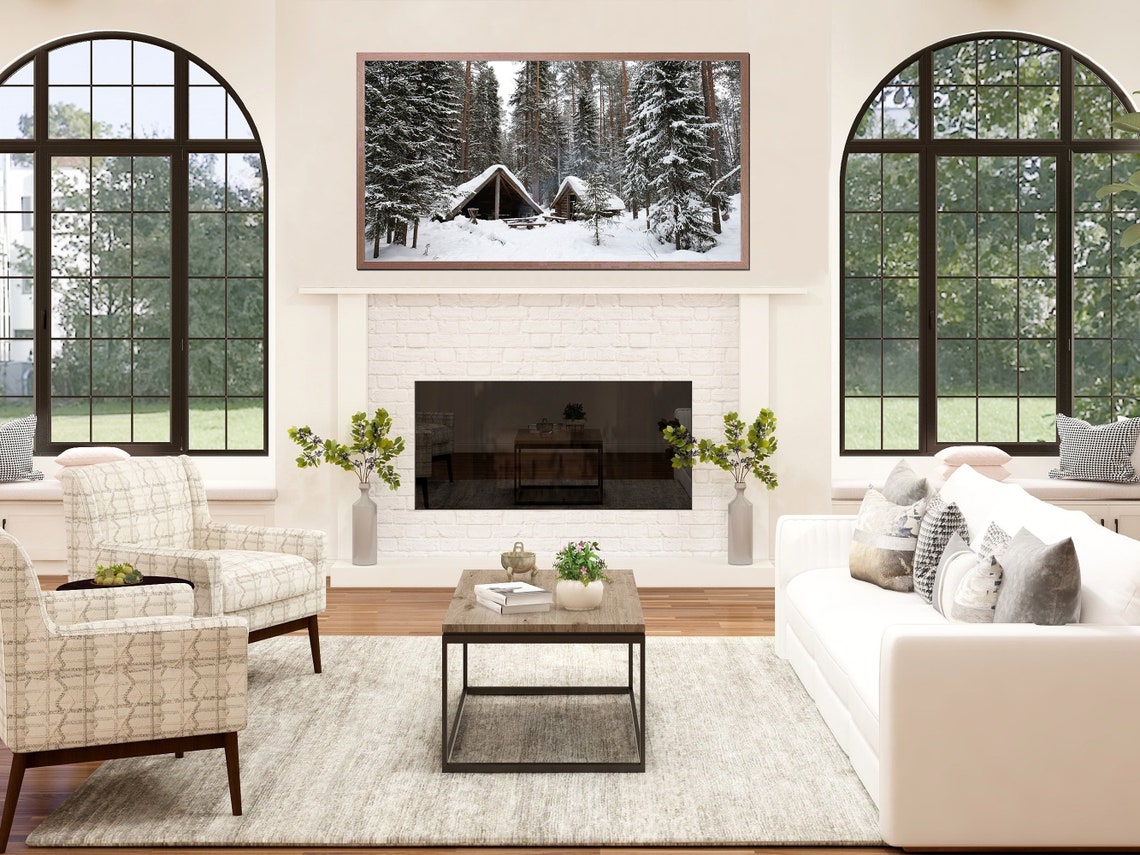 Wooden Cabins Deep In Snowy Pine Forest Winter Hideaway Nordic Poster - Image 3