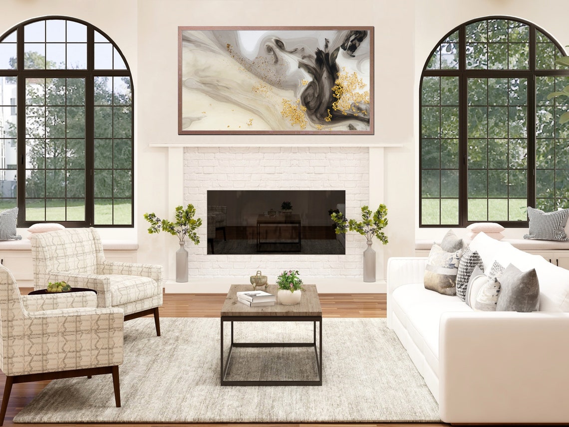 Neutral Marble Gold Leaf Abstract Modern Elegant Fluid Art Wall Poster - Image 3