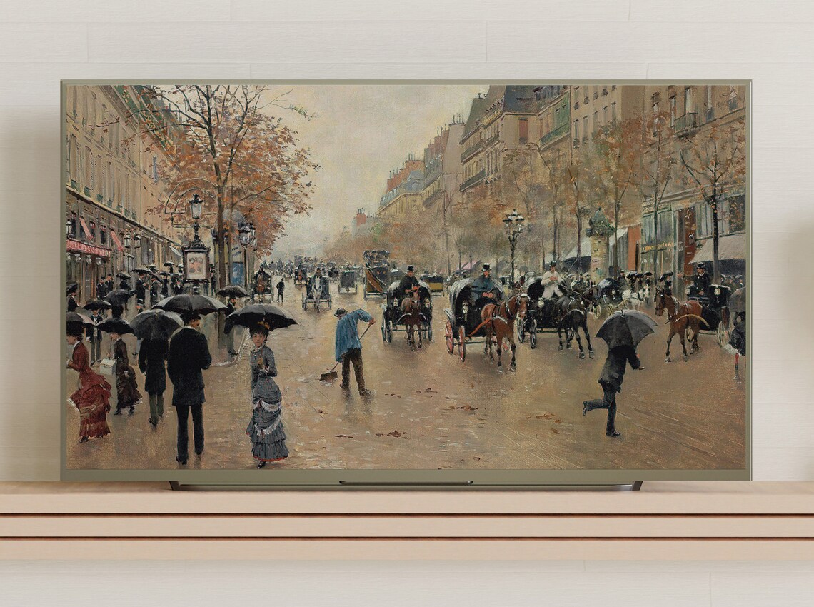 Rainy Paris Boulevard with Carriages Vintage Autumn Street Poster - Image 3
