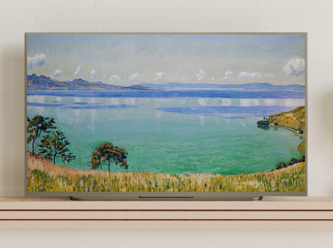 Lake Geneva Shore Blue Water Mountains Scenic Painting Poster - Image 3