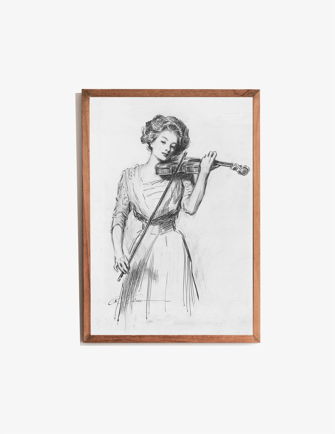 Woman Playing Violin Vintage Ink Sketch Gibson Girl Style Drawing Art Poster - Image 3