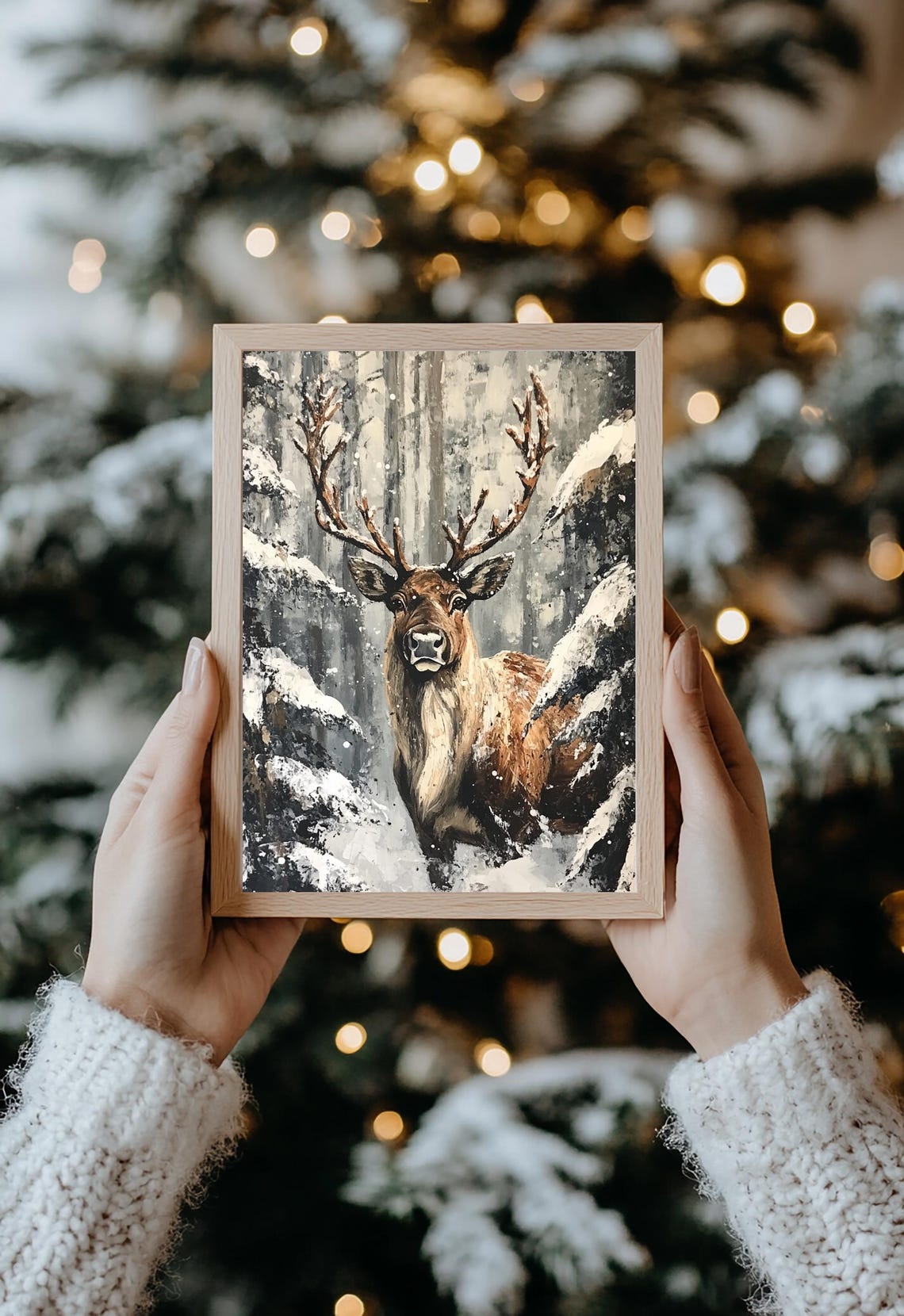Majestic Stag In Snowy Winter Forest Moody Vintage Wildlife Poster - Image 2