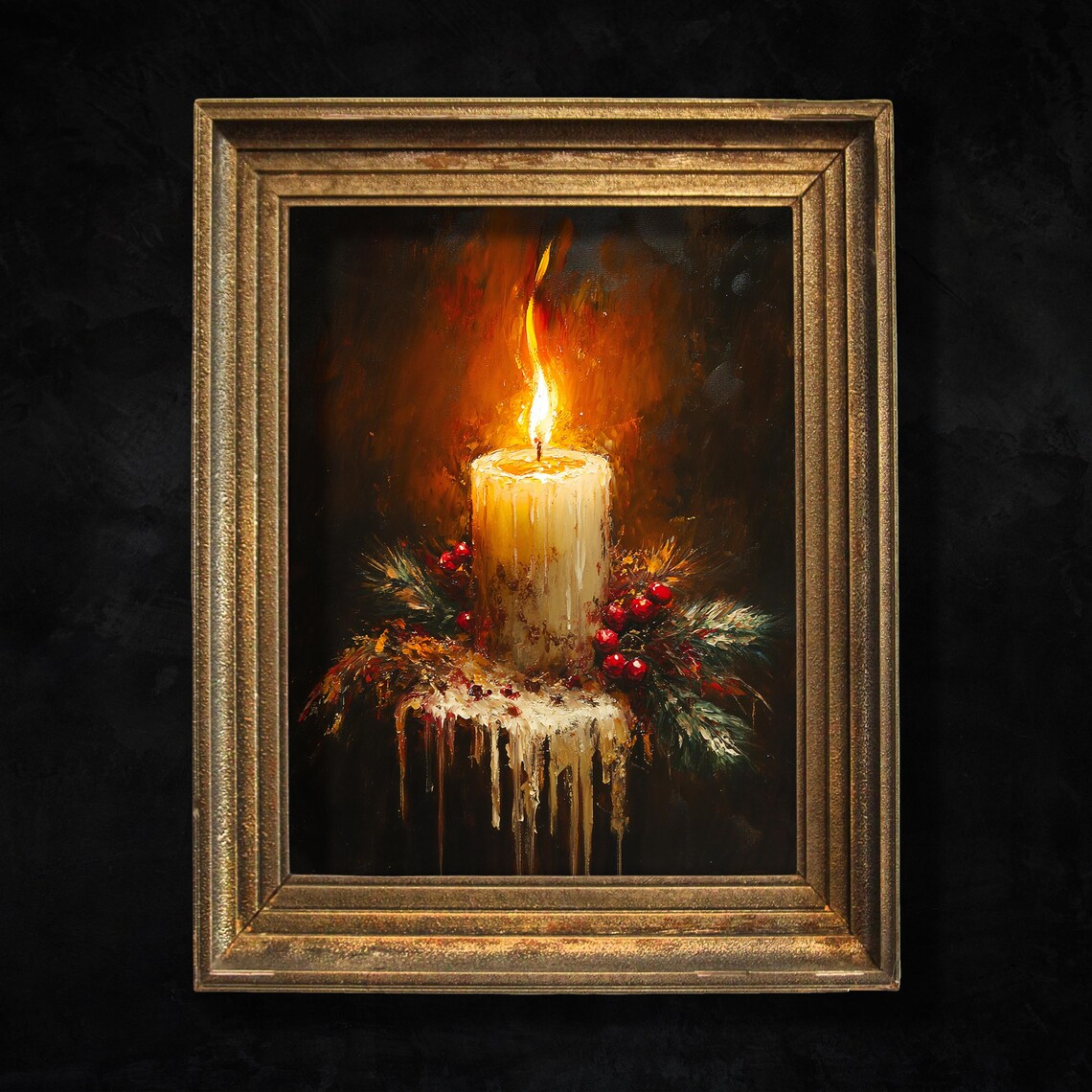 Vintage Candle Moody Christmas Print Winter Decor Dark Cottagecore Wall Art Gothic Christmas