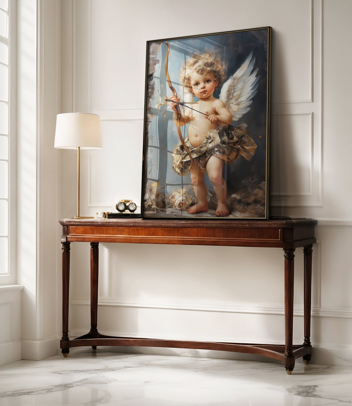 Cupid Cherub With Bow And Arrow Classical Angel Painting Print - Image 2