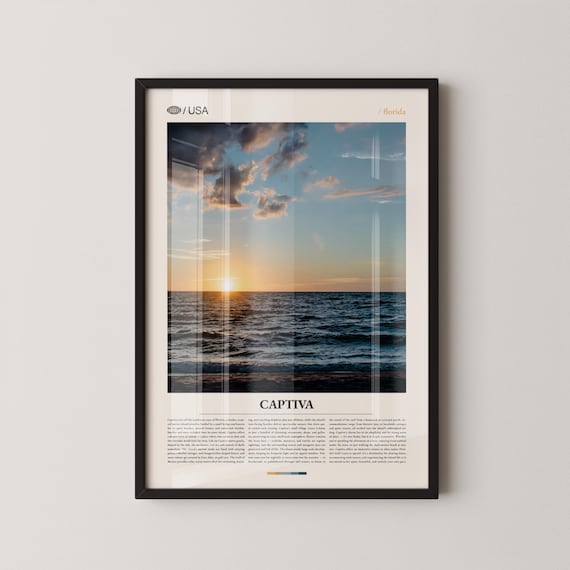 Captiva Florida Sunset Ocean Waves Photo Poster with Title Below