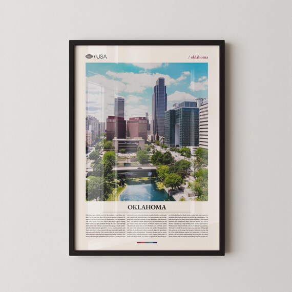 Oklahoma City Downtown Skyline Riverfront Sunny Day Travel Poster