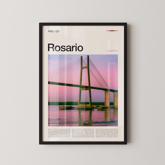 Rosario Argentina Sunset Bridge Parana River Travel Poster Art