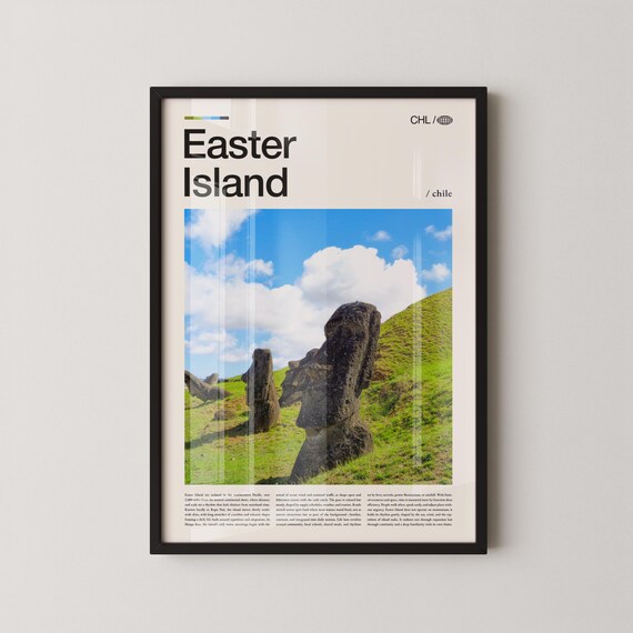 Easter Island Chile Moai Statues Editorial Magazine Travel Poster