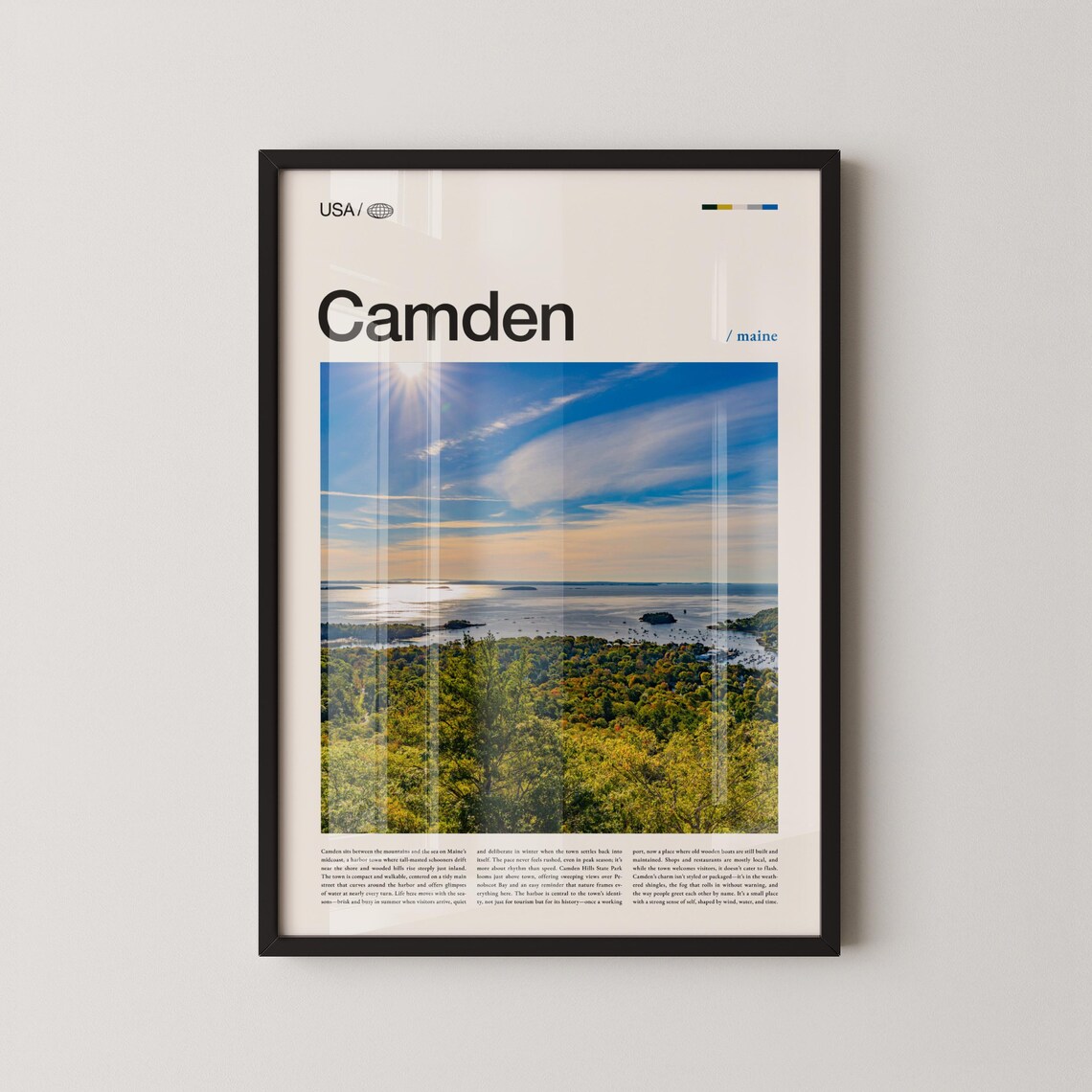 Camden Maine Bold Title Coastal Overlook Autumn Panorama Photo Poster
