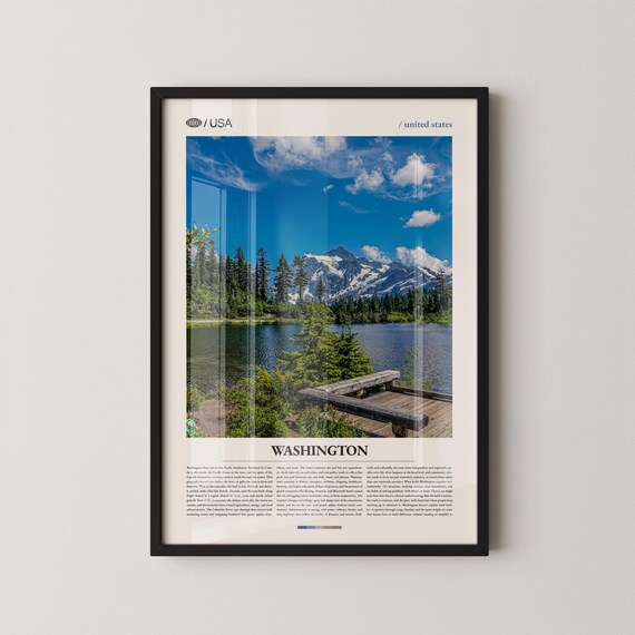 Washington Alpine Lake Wooden Dock Cascade Peak Travel Poster