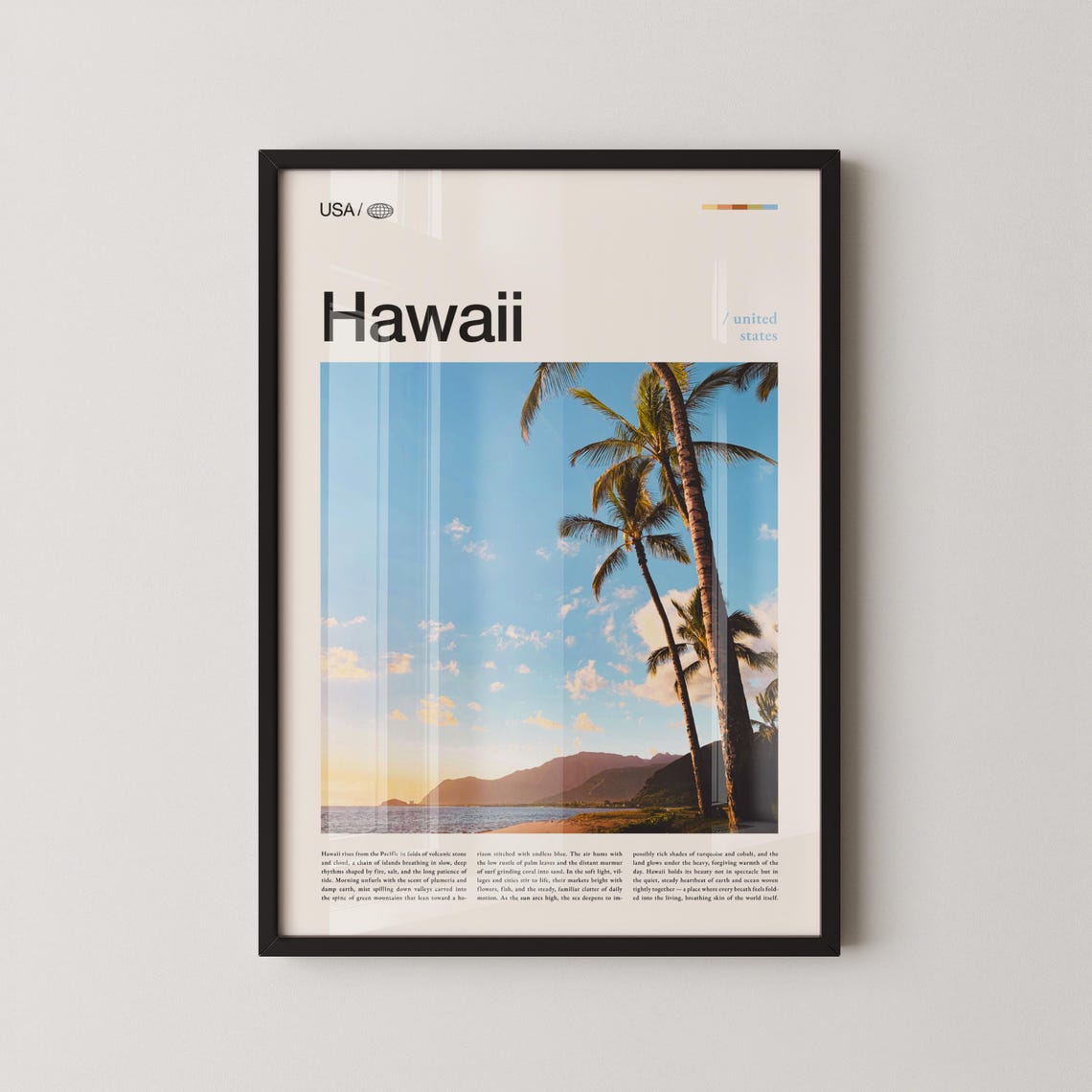 Hawaii Palm Trees Golden Sunset Beach Photography Travel Poster