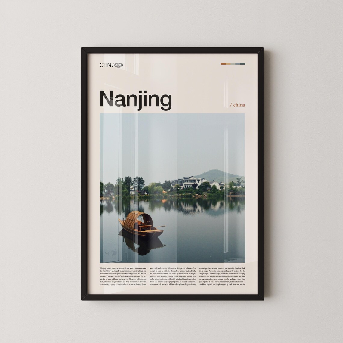 Nanjing China Serene Lake Boat Reflection Scenic Travel Poster