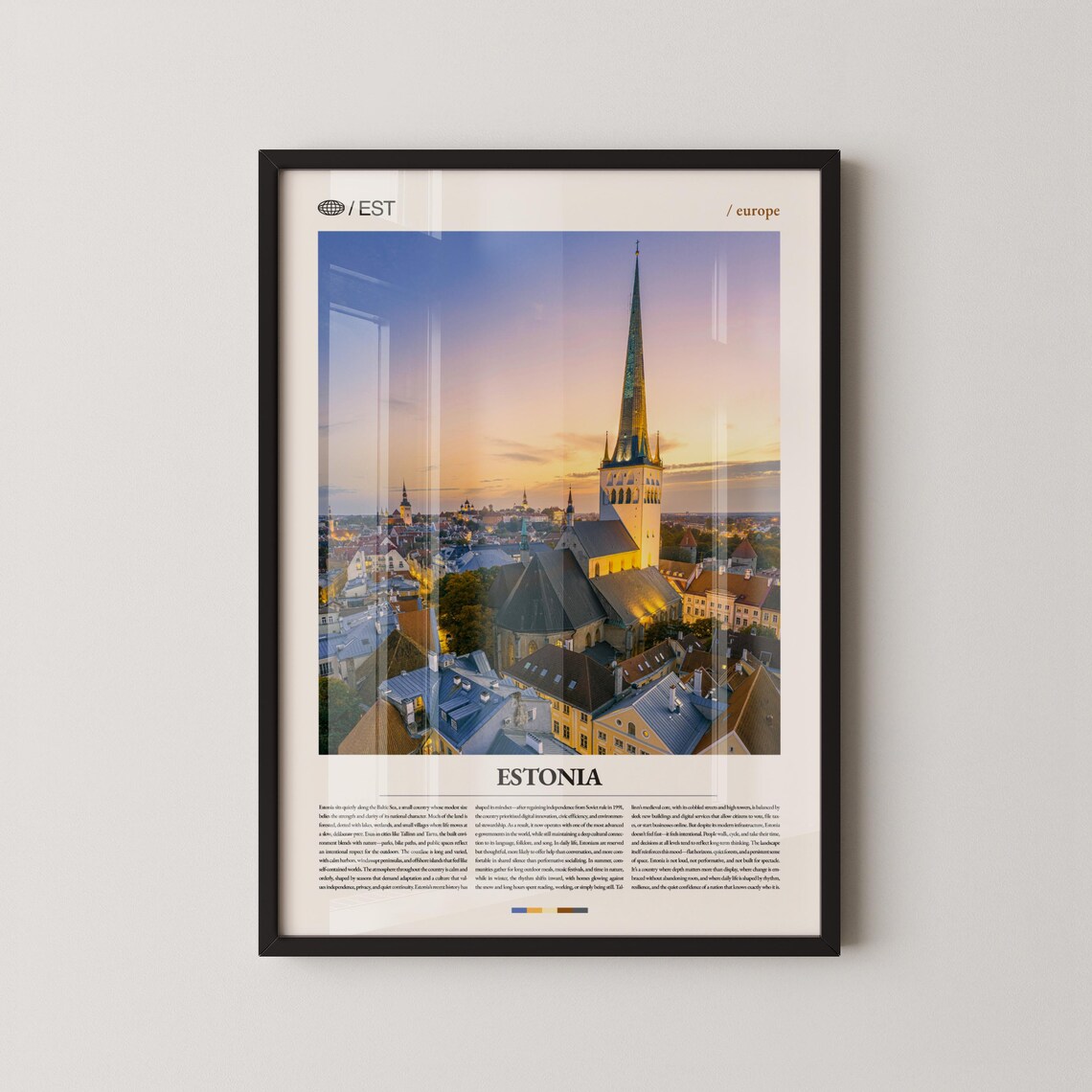 Estonia Tallinn Church Spire Golden Hour Rooftops Travel Poster