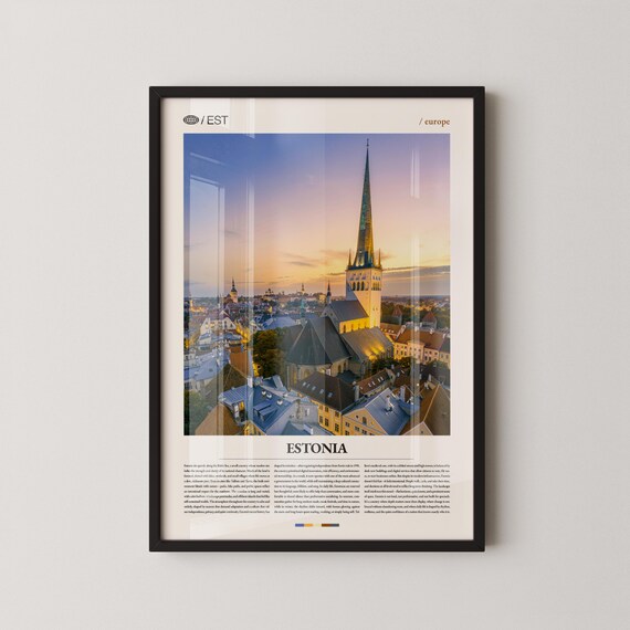 Estonia Tallinn Church Spire Golden Hour Rooftops Travel Poster
