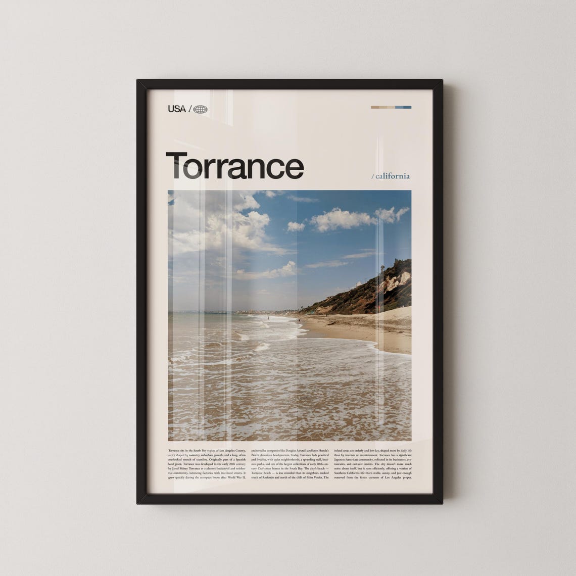 Torrance California Beach Waves Cliffs Shoreline Travel Poster