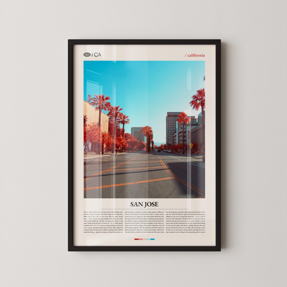 San Jose California Red Tint Palm Street Photo Travel Poster
