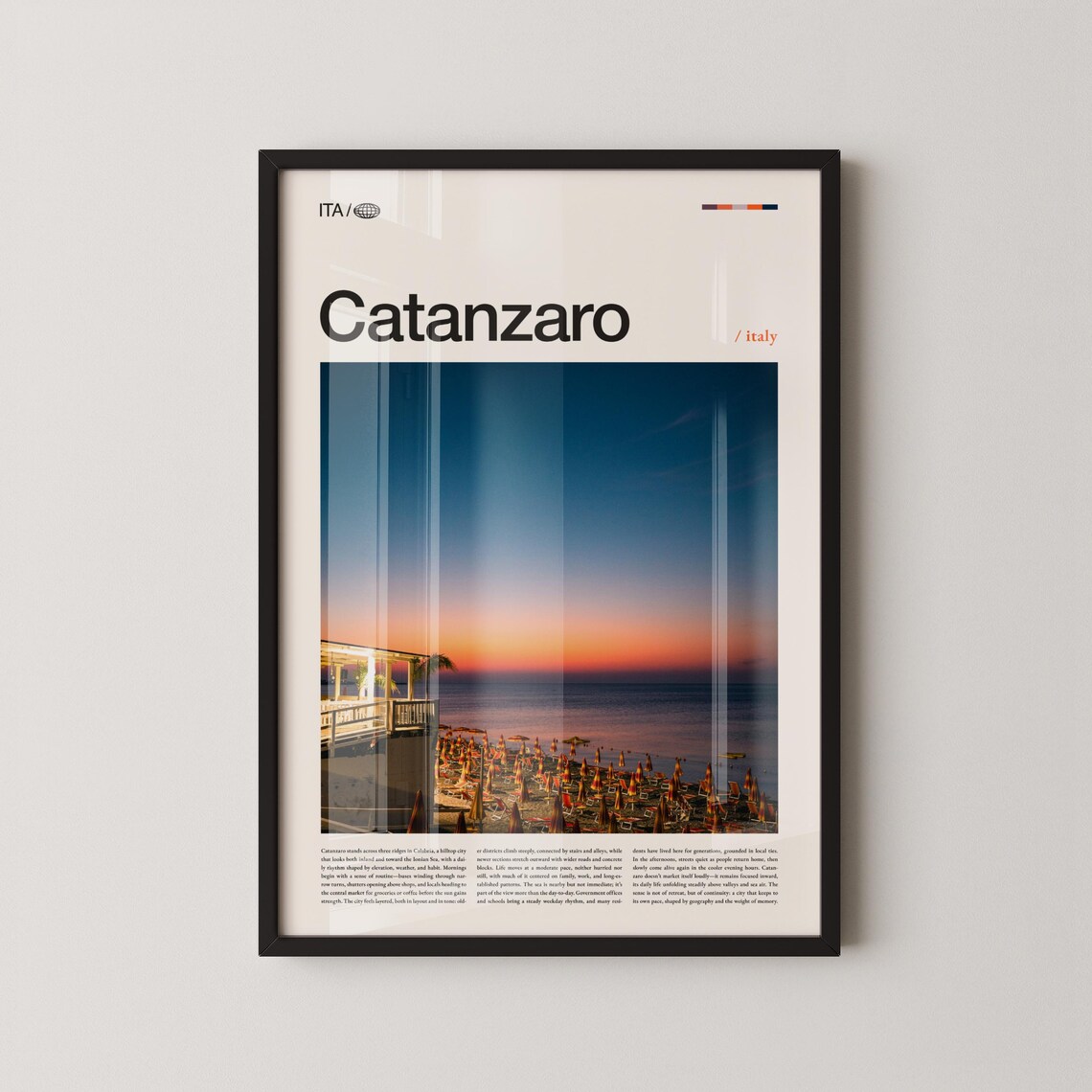 Catanzaro Italy Sunset Beach Umbrellas Seaside Travel Poster