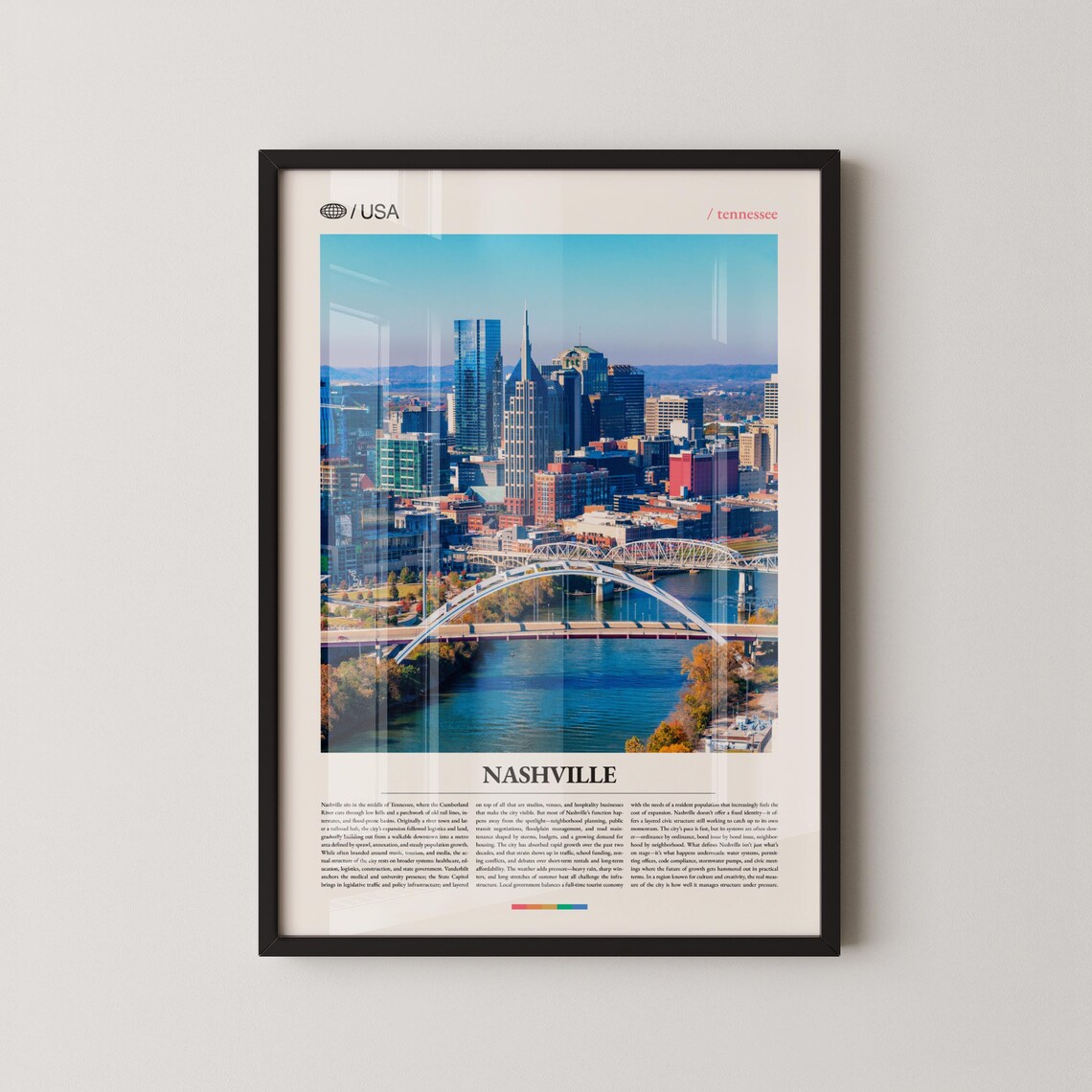 Nashville Tennessee Aerial Skyline River Bridge Travel Poster