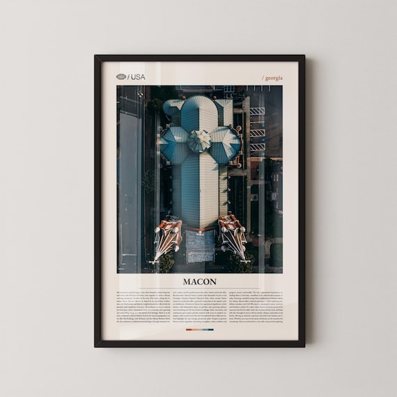 Macon Georgia Aerial Historic Dome Roof Travel Poster Classic Layout
