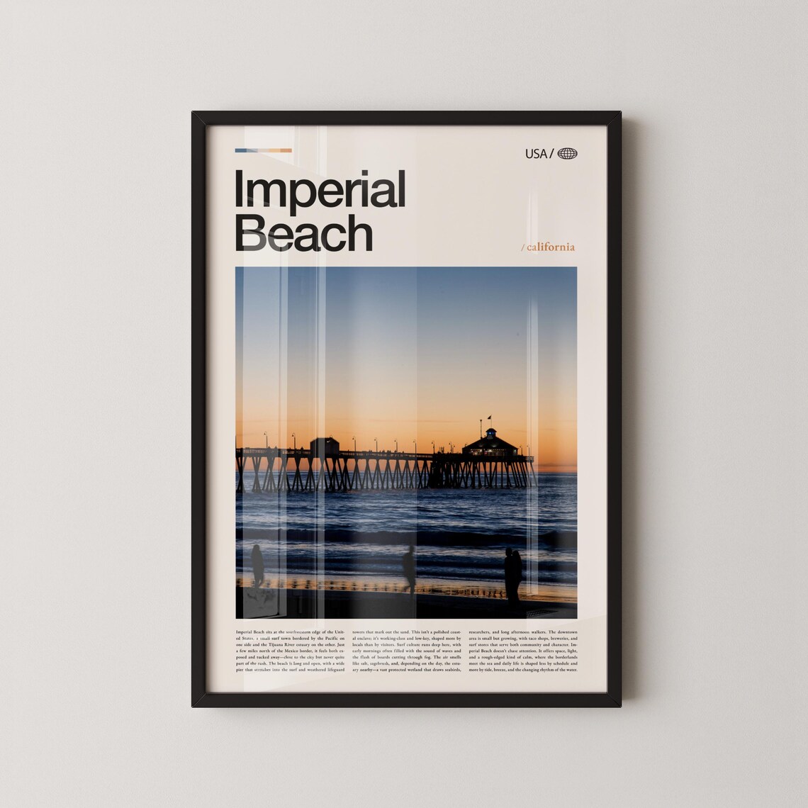 Imperial Beach California Sunset Pier Ocean Photo Travel Poster