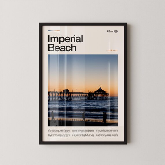 Imperial Beach California Sunset Pier Ocean Photo Travel Poster