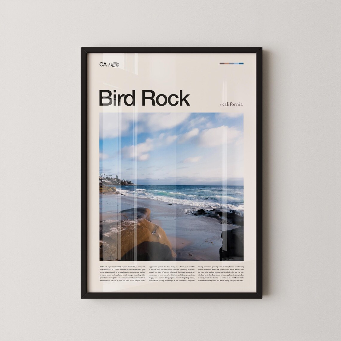 Bird Rock La Jolla Beach Rocky Coast Editorial Travel Poster