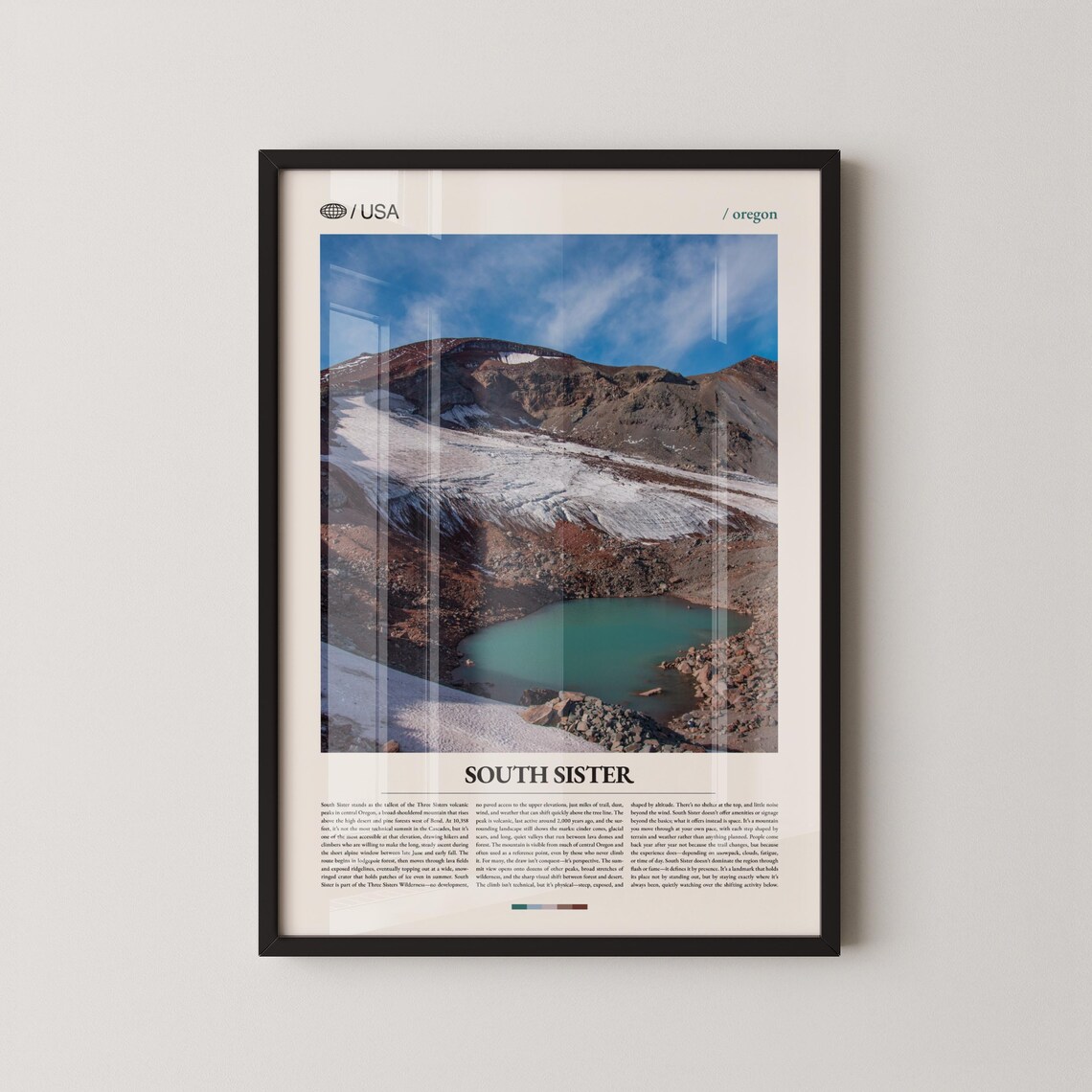 South Sister Oregon Cascade Range Glacier Lake Vertical Travel Poster