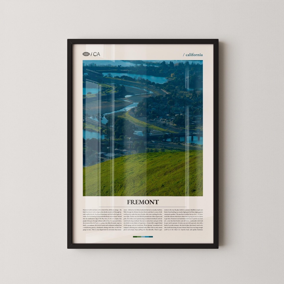 Fremont California Wetland River Aerial Photo Modern Travel Wall Art