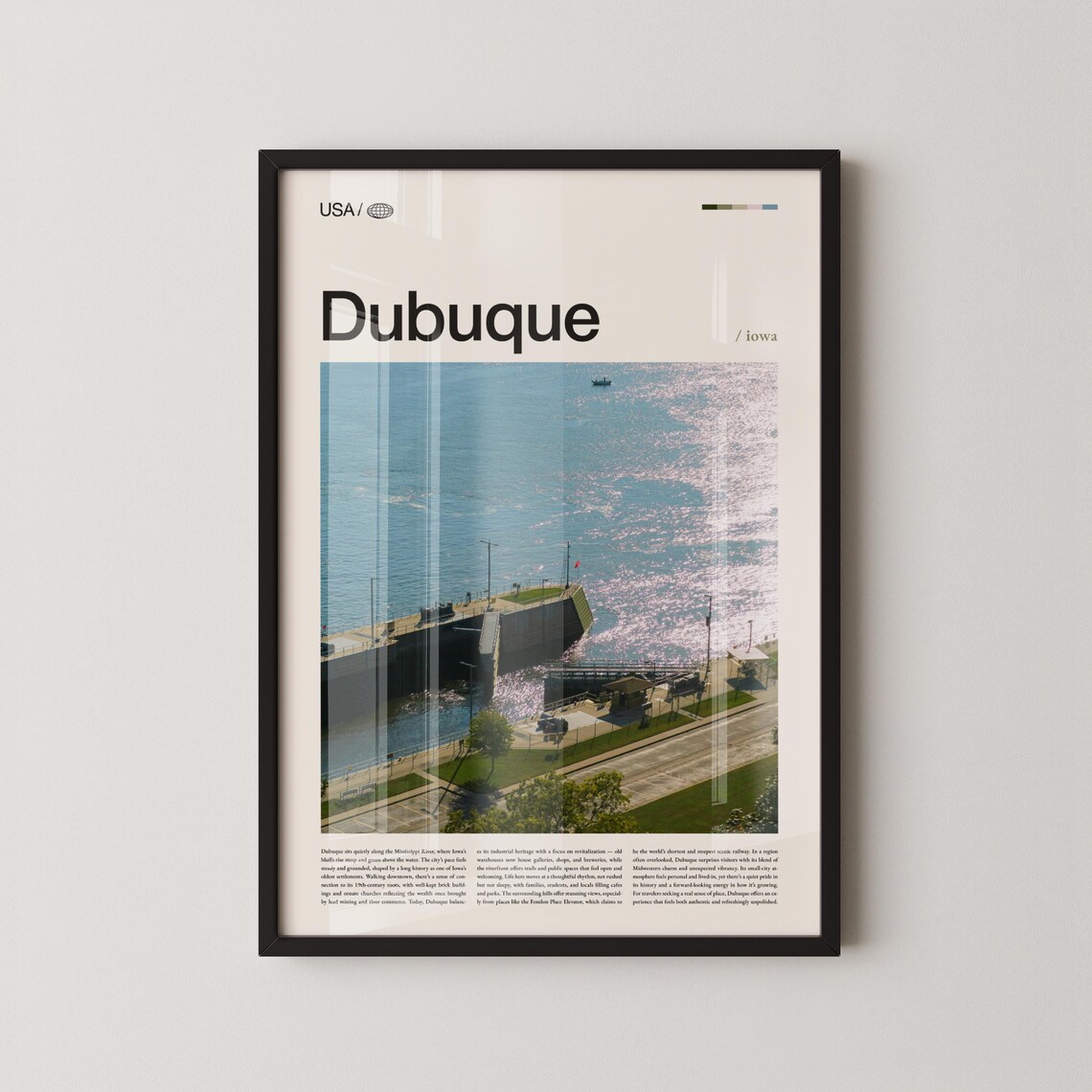 Dubuque Iowa Mississippi Riverfront Sparkling Water USA Travel Poster