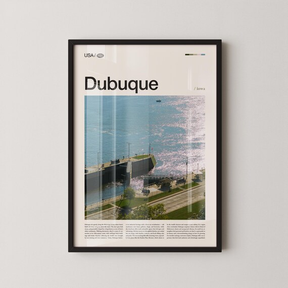 Dubuque Iowa Mississippi Riverfront Sparkling Water USA Travel Poster