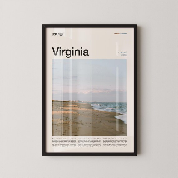 Virginia Minimalist USA Travel Poster With Serene Beach Photo