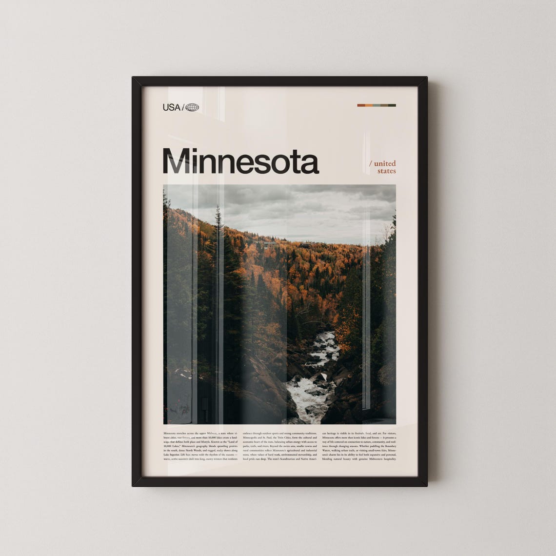 Minnesota Northwoods Autumn Forest River Landscape Minimal Poster