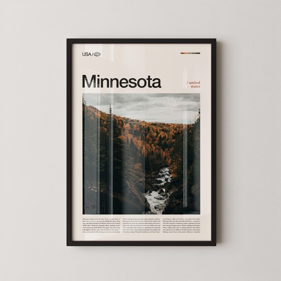 Minnesota Northwoods Autumn Forest River Landscape Minimal Poster