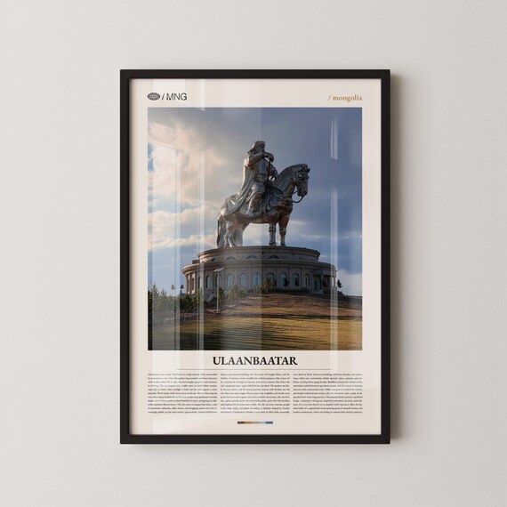 Ulaanbaatar Mongolia Equestrian Statue Sunset View Travel Poster