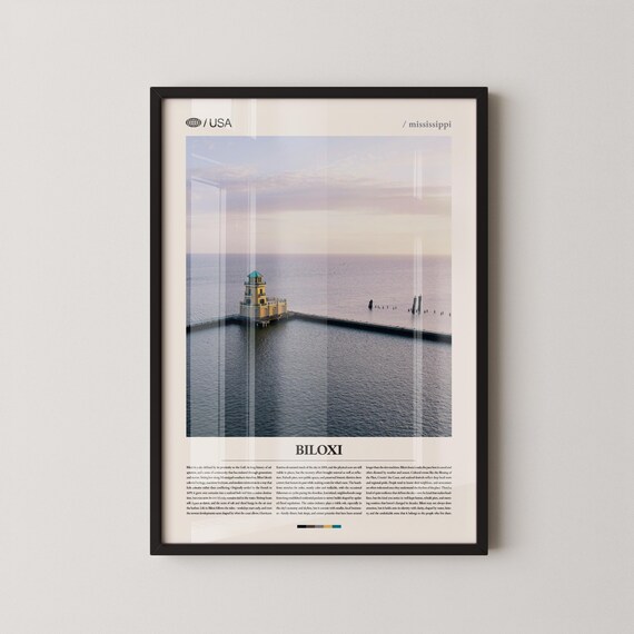 Biloxi Mississippi Harbor Lighthouse Gulf Coast Travel Poster