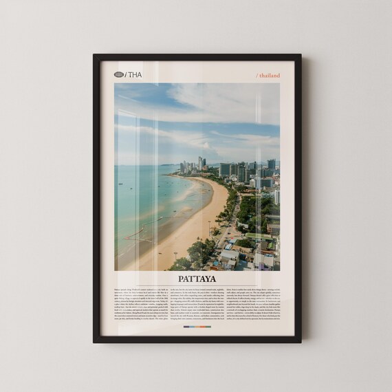Pattaya Thailand Travel Poster with Aerial Beach and City Skyline View