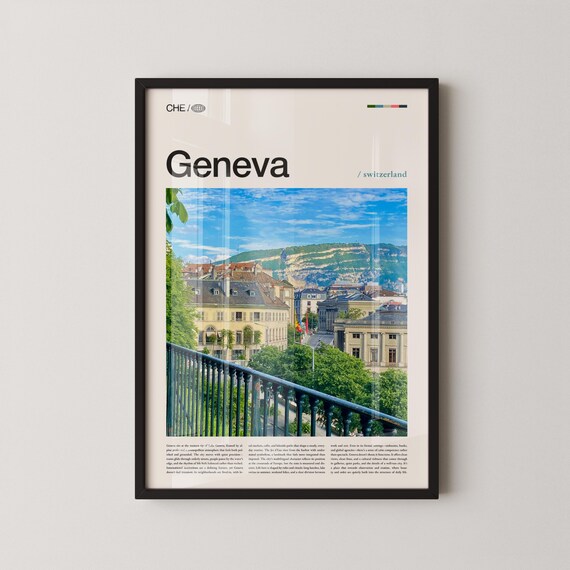 Geneva Switzerland Old Town Balcony View Lakeside Travel Poster