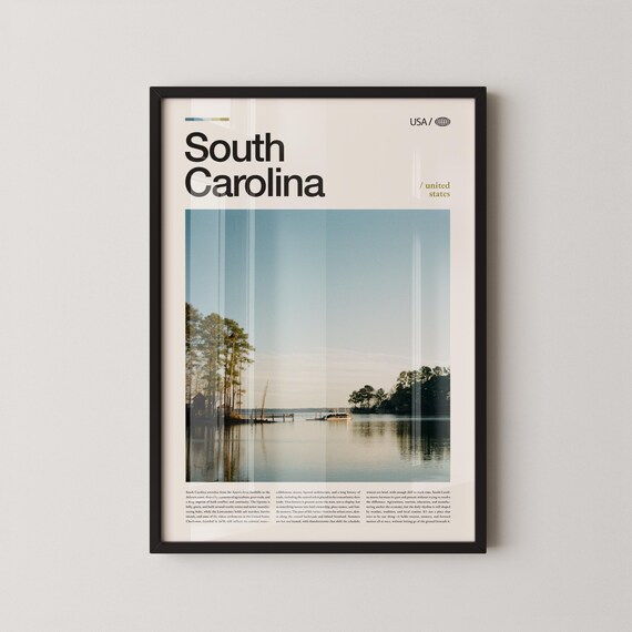 South Carolina Lakeside Pines Dock Sunset Editorial Travel Poster