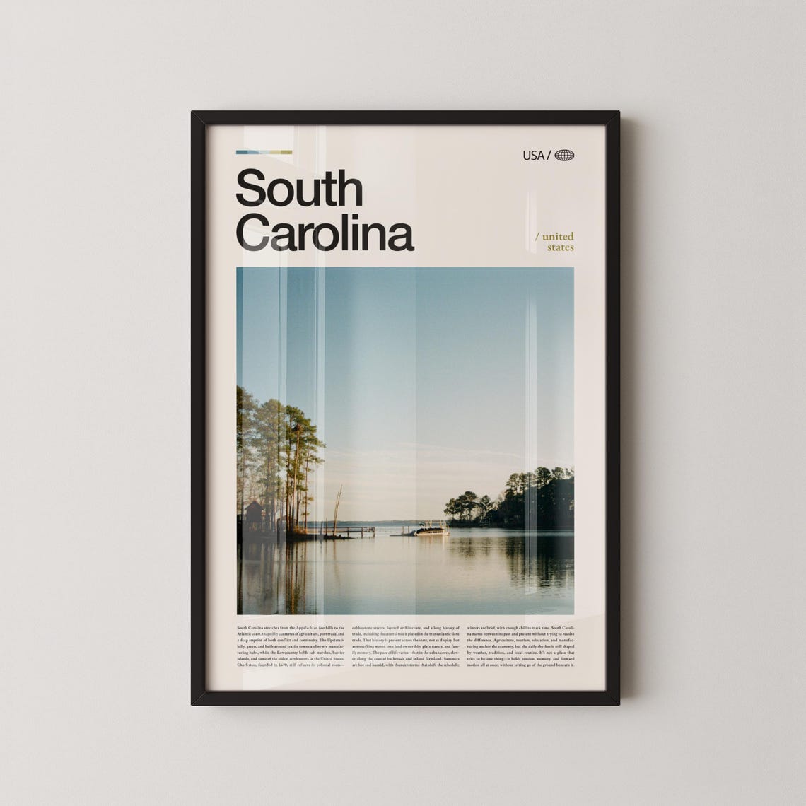 South Carolina Lakeside Pines Dock Sunset Editorial Travel Poster