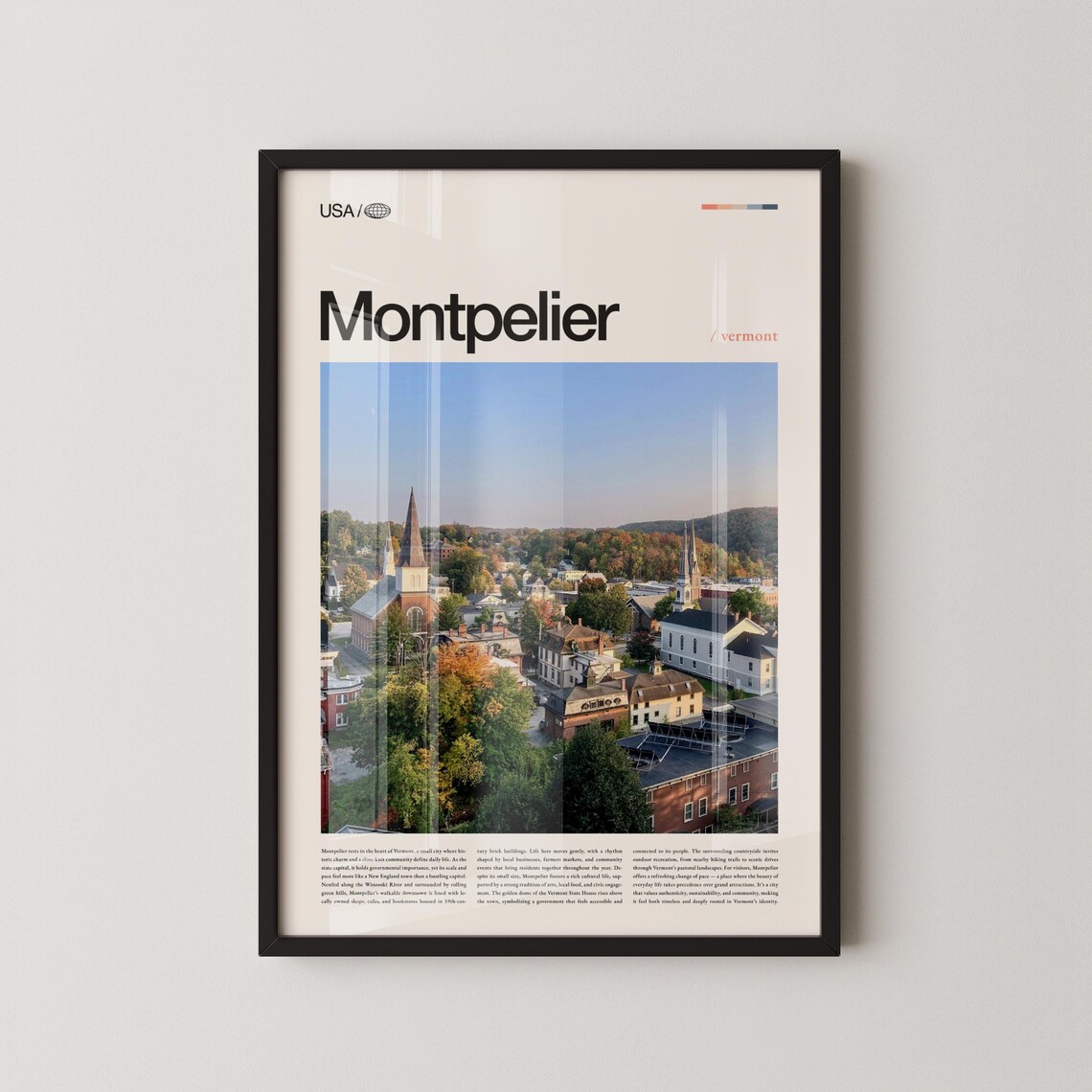 Montpelier Vermont Church Spire Historic Downtown Photo Poster