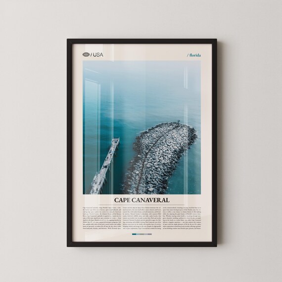 Cape Canaveral Florida Jetty Aerial Photo Poster with Bottom Title